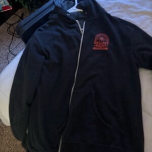 Black Zip-Up Hoodie with Red Logo